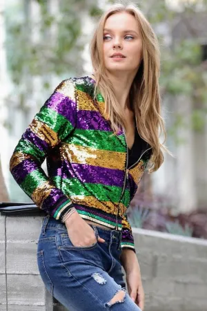 42POPS Mardi Gras Sequin Bomber Jacket