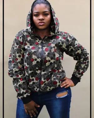 Ankara Bomber Jacket with Hoodie