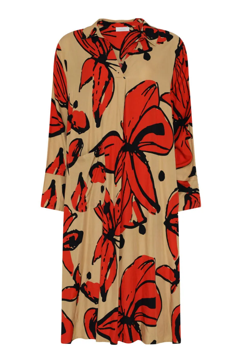 Big Flower Print Shirt Dress