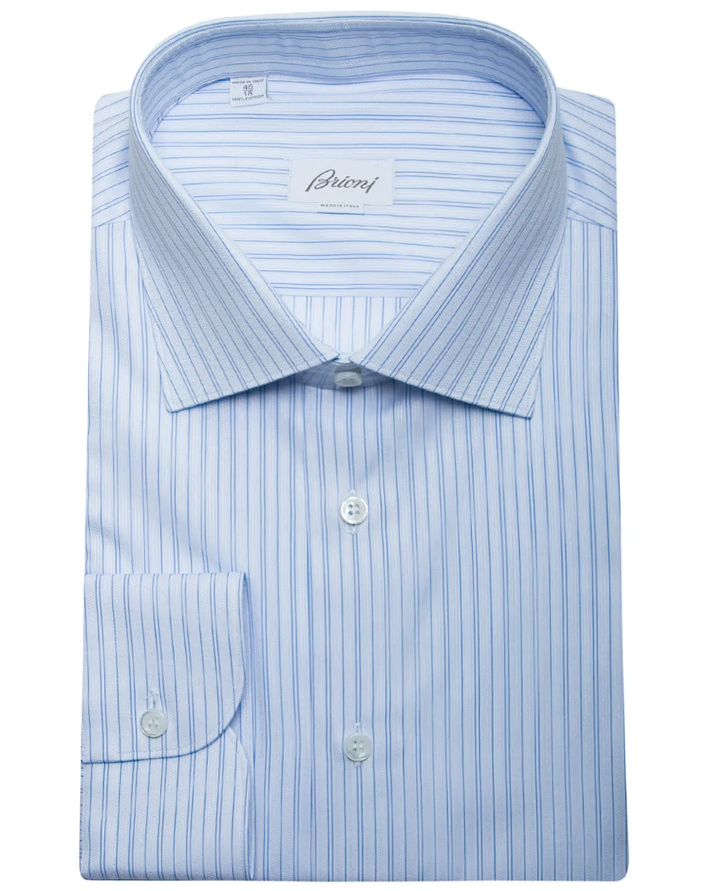 Blue and White Textured Stripe Dress Shirt