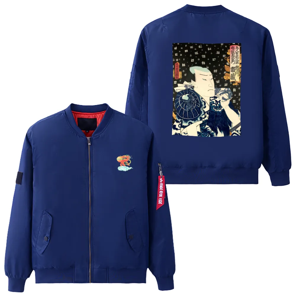 Blue Mood Asian Art Bomber Jacket