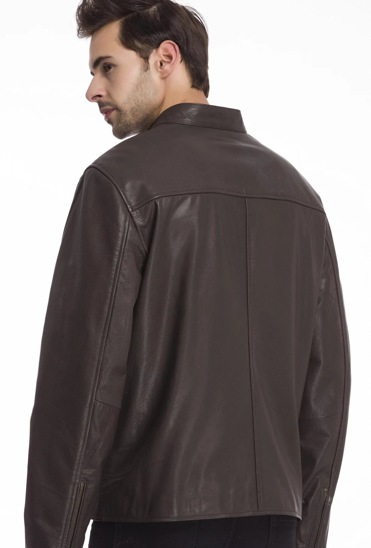 Bomber round collar Stylish Leather Jacket by TJS