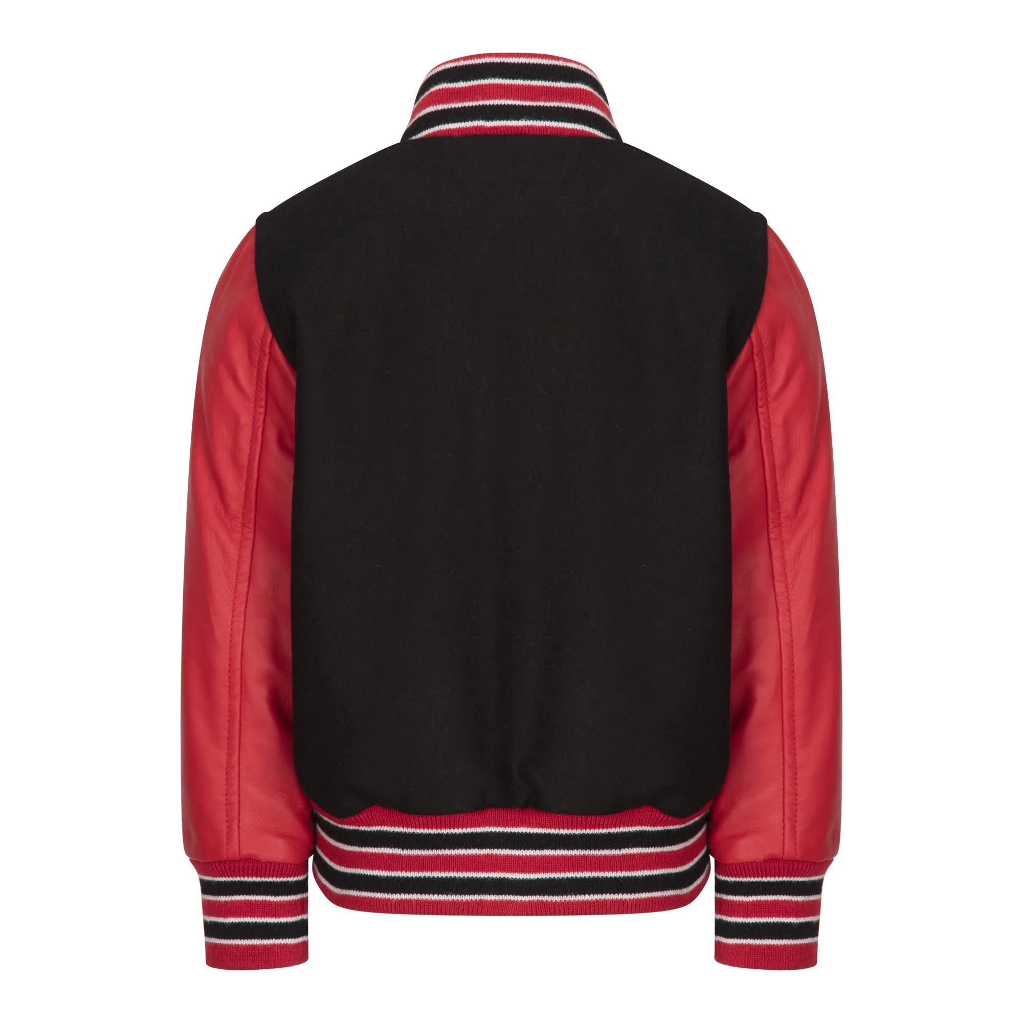 Boys Wool Leather Varsity Kids Bomber Jacket White Black Red