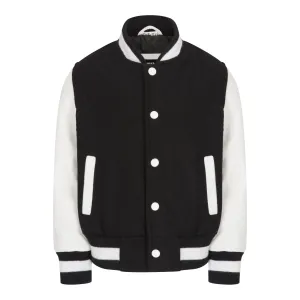 Boys Wool Leather Varsity Kids Bomber Jacket White Black Red