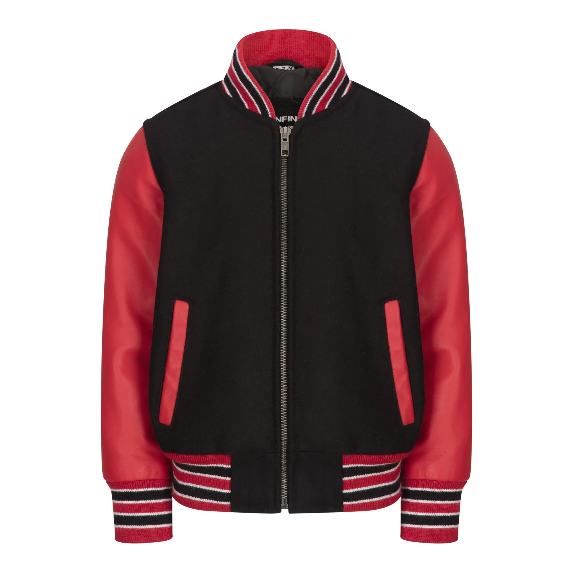 Boys Wool Leather Varsity Kids Bomber Jacket White Black Red