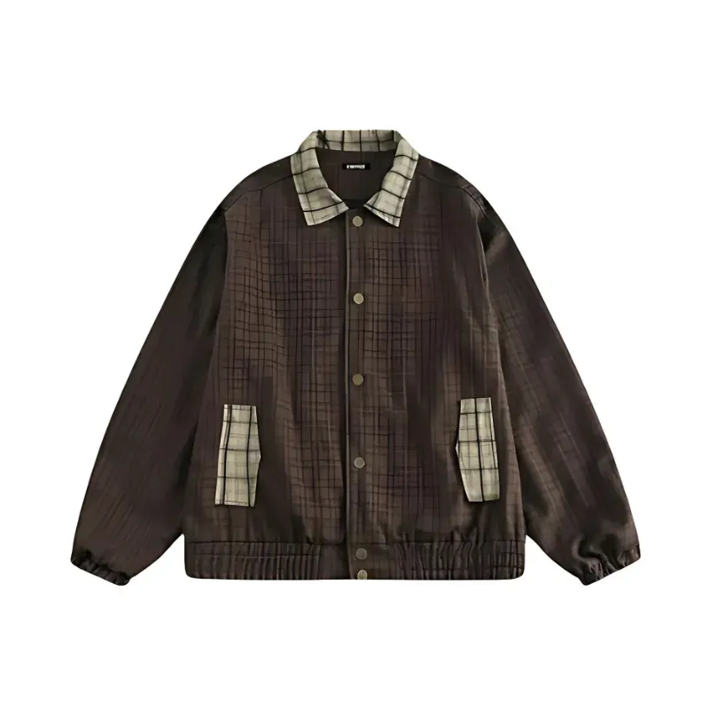 Brown Checkered Collar Jacket