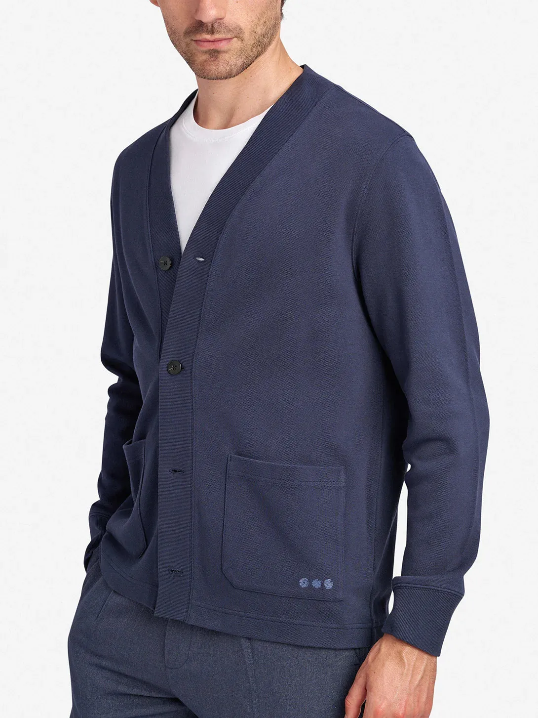 Byron Pique Knit Cardigan - Navy