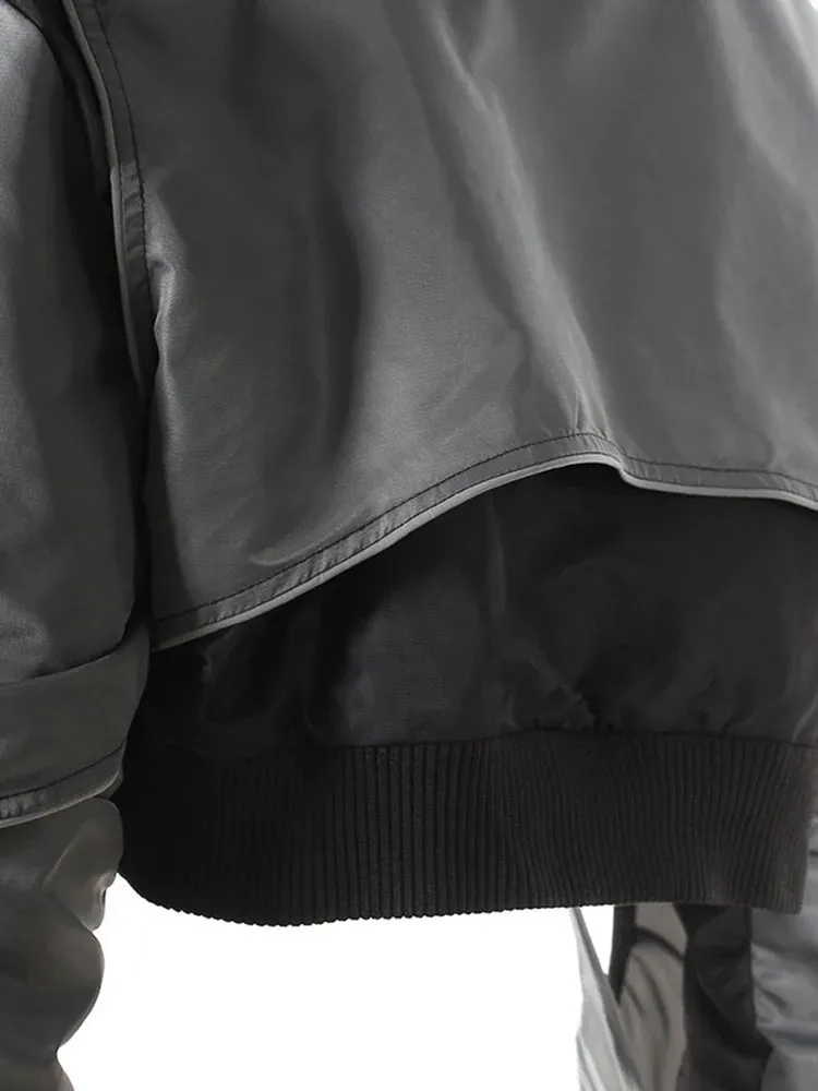 Casual Minimal Goth Bomber Jacket