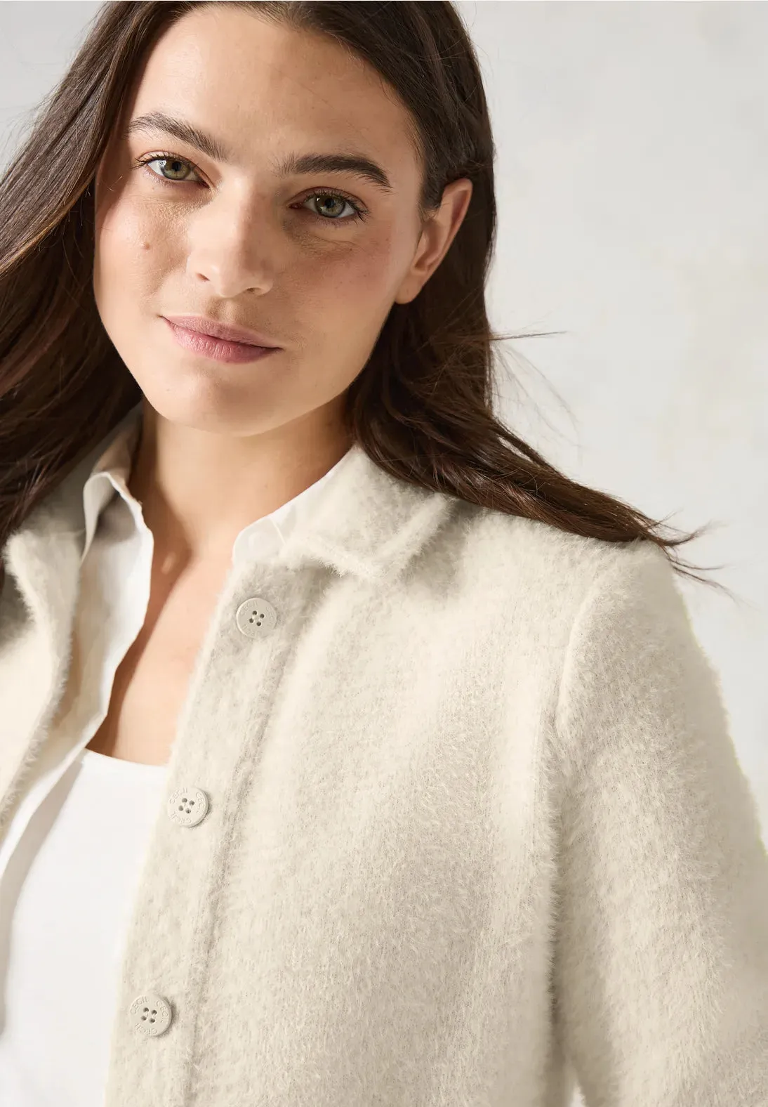 Cecil Feather yarn cardigan with collar. Black or Cream 32269