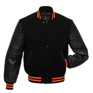 Custom Made Letterman Jacket Black Body and Black Leather Sleeves Team Varsity Jackets