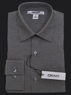 DKNY 12918 100% Cotton Boy's Dress Shirt - Check - Black/Gray