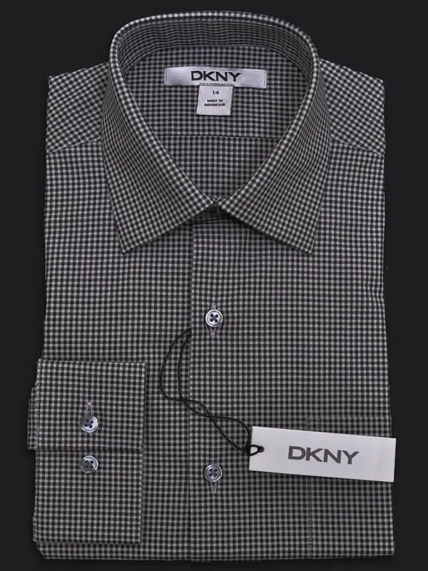 DKNY 12918 100% Cotton Boy's Dress Shirt - Check - Black/Gray