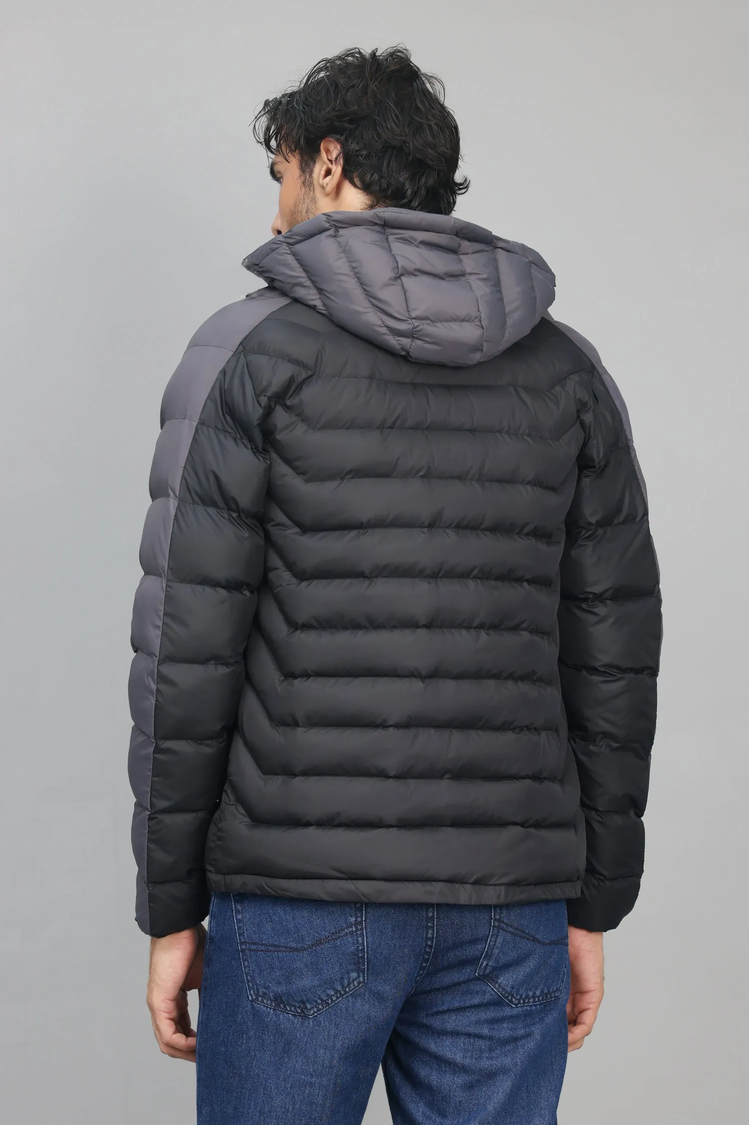 DUAL-TONE PUFFER JACKET-BLACK