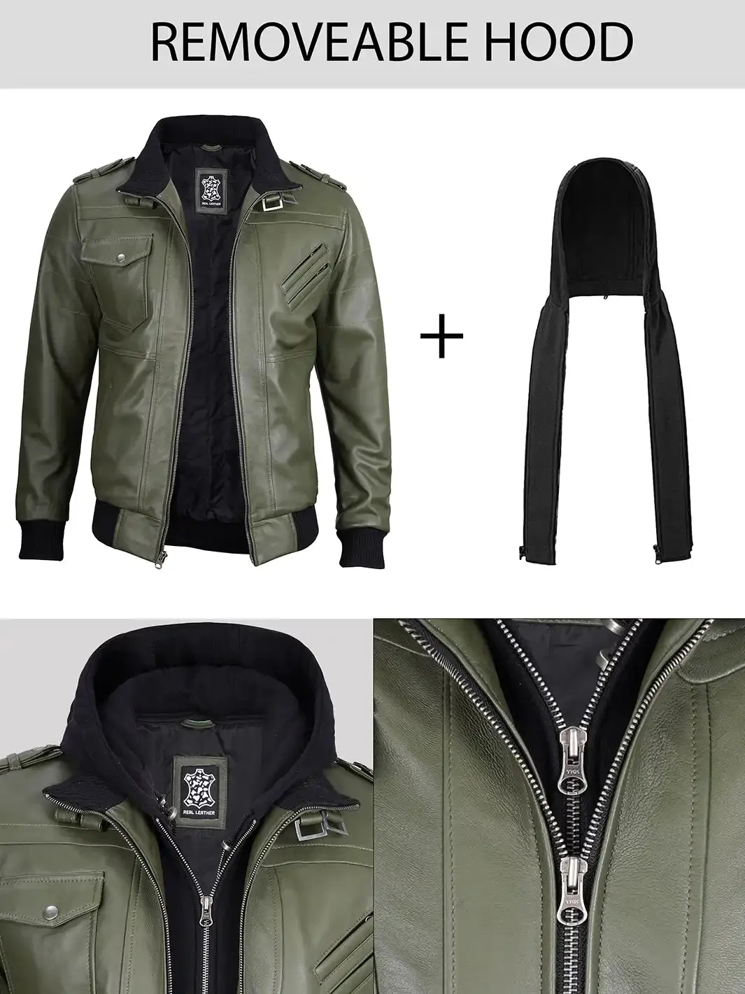 Edinburgh Military Green Mens Hooded Leather Jacket