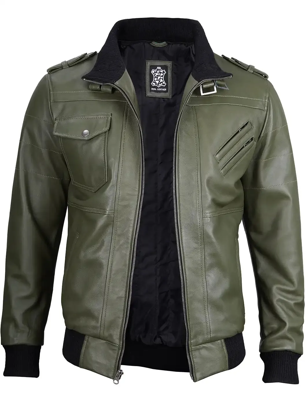 Edinburgh Military Green Mens Hooded Leather Jacket