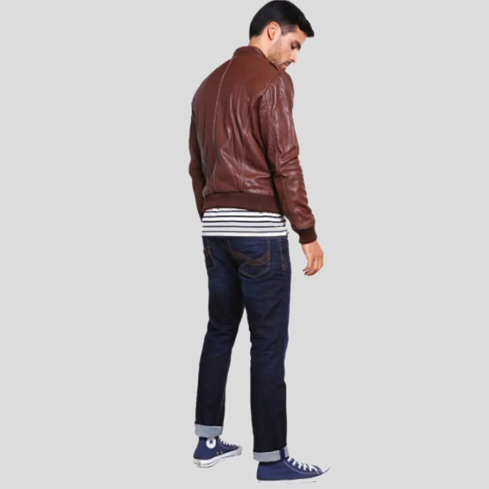 Fonz Brown Bomber Leather Jacket for Men