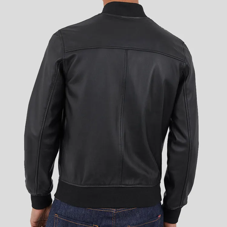 Genuine Leather Bomber Jacket Black