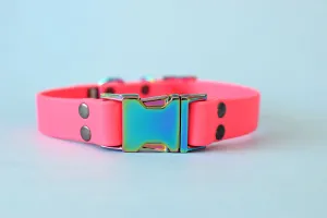 HARDWARE RETIREMENT SALE - Hot Pink & Gasoline Rainbow Biothane Dog Collar