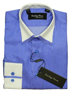 Heritage House 20398 100% Cotton | 120's - 2 Ply Boy's Dress Shirt - Stripe - Royal Blue And White