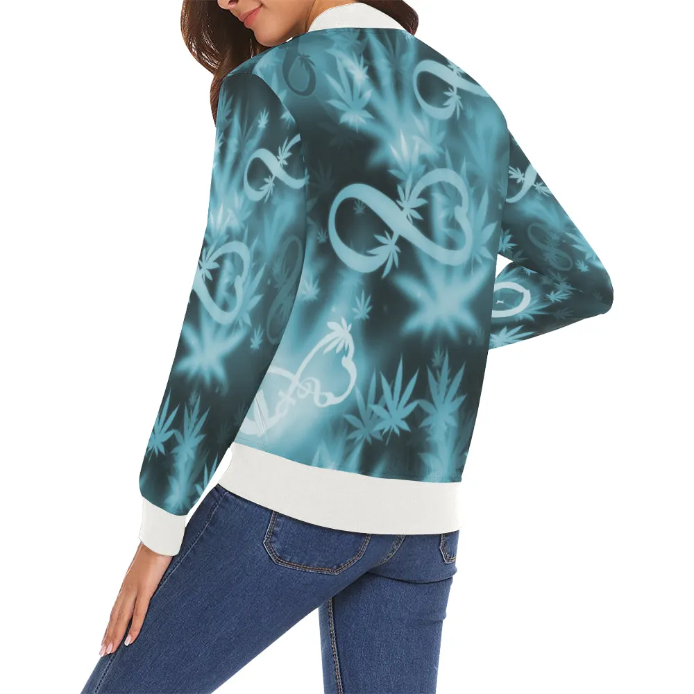 INFINITY BLUE COSMOS All Over Print Bomber Jacket for Women