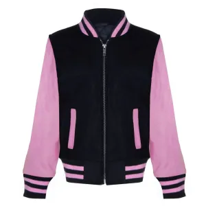 Kids Black Pink Varsity Bomber Jacket