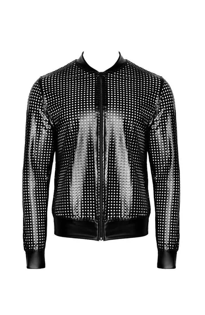 Laser-cut wet look bomber jacket - Dominant Force