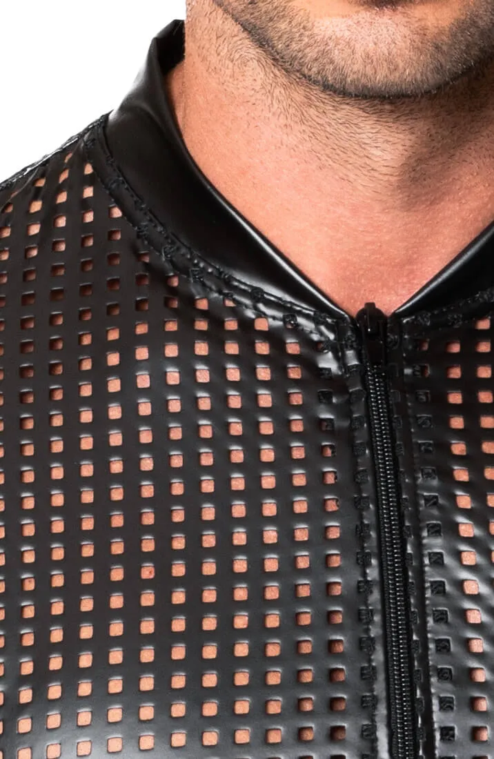 Laser-cut wet look bomber jacket - Dominant Force