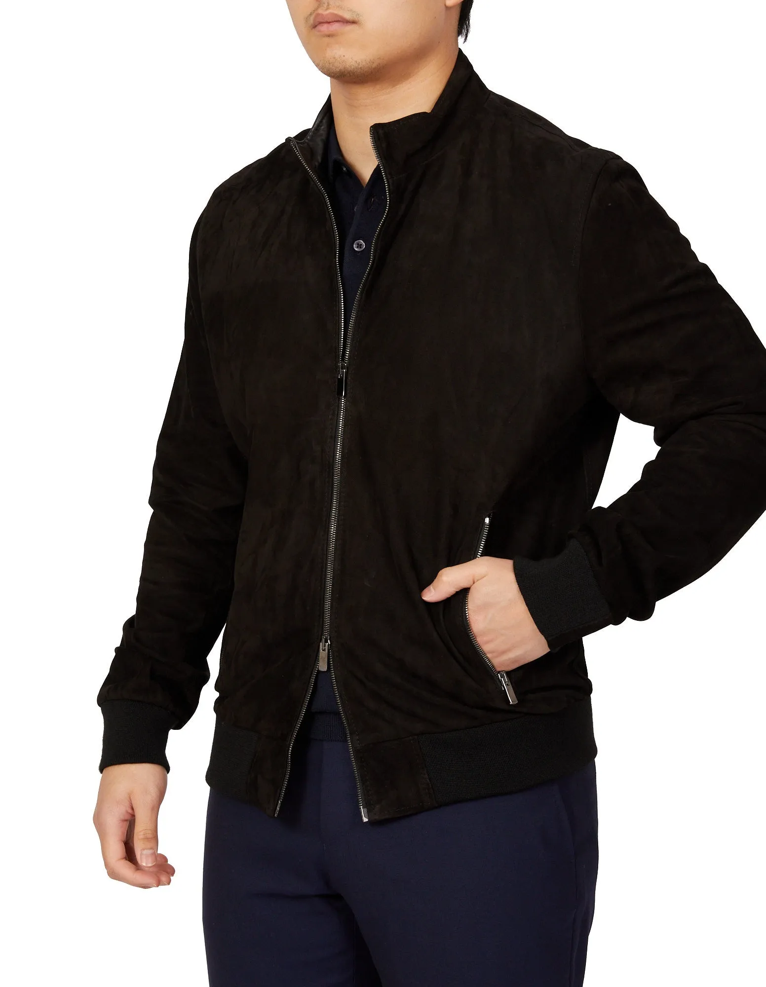 MCKINNON Suede Lamb Leather Zip Bomber Jacket BLACK