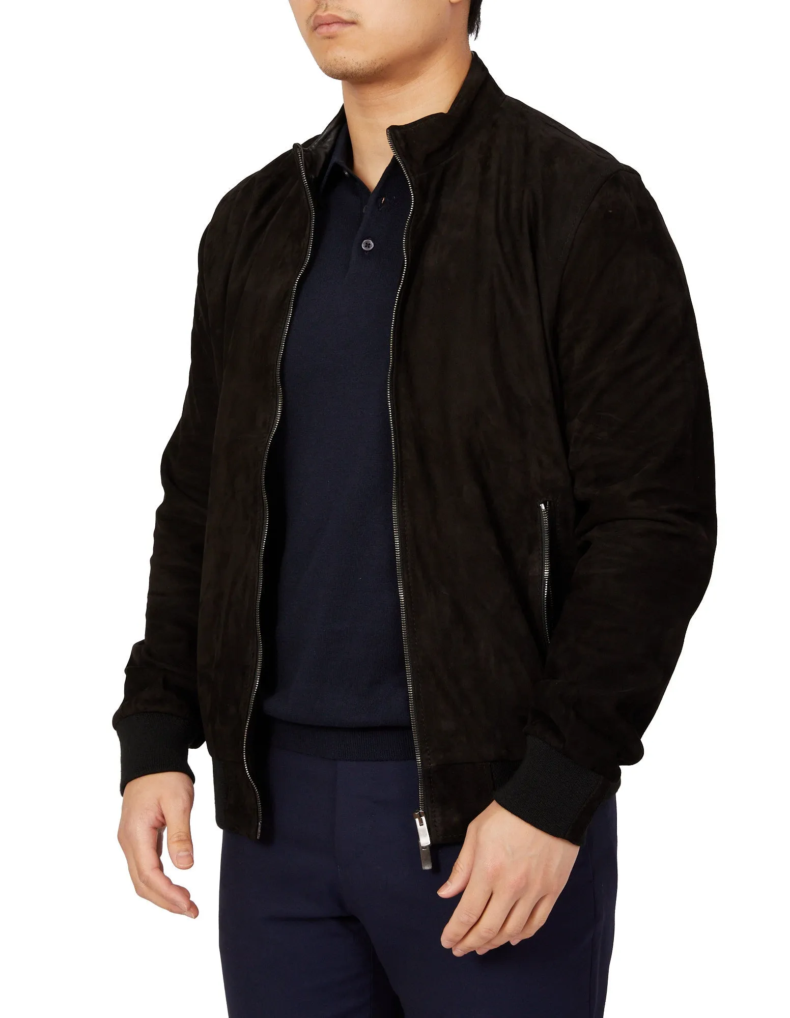 MCKINNON Suede Lamb Leather Zip Bomber Jacket BLACK