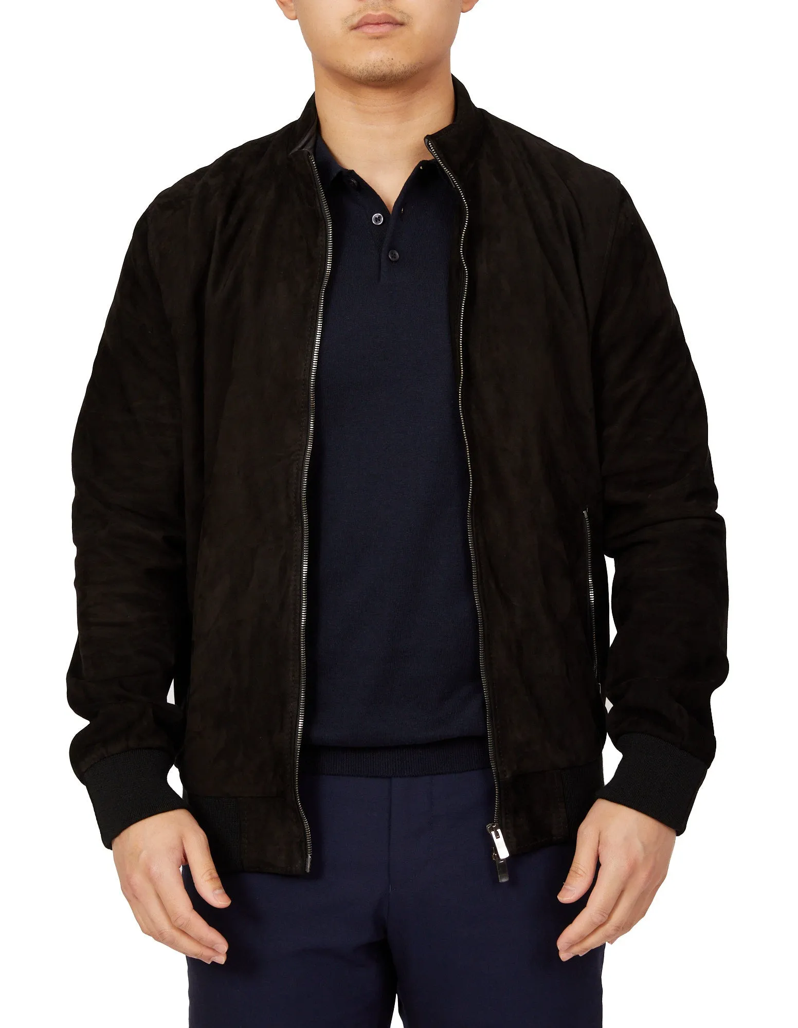 MCKINNON Suede Lamb Leather Zip Bomber Jacket BLACK