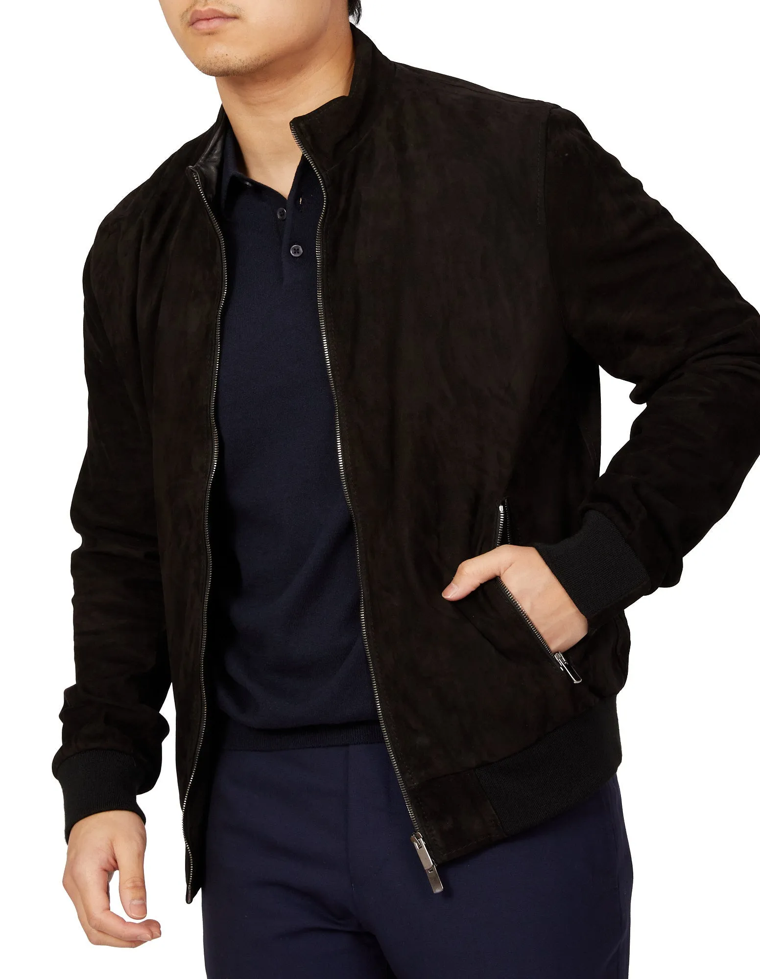 MCKINNON Suede Lamb Leather Zip Bomber Jacket BLACK