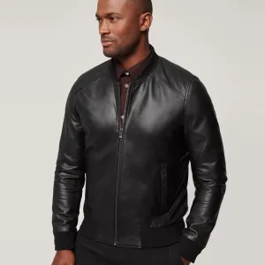 Men's Classic Black Lambskin Bomber Jacket