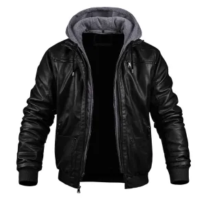 Men's Elegant Premium Vegan Leather Bomber Jacket with Hood | Ideal for Autumn/Winter