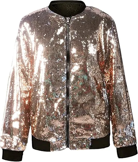 Men's Glitter Sequin Zip Up Green Bomber Jacket