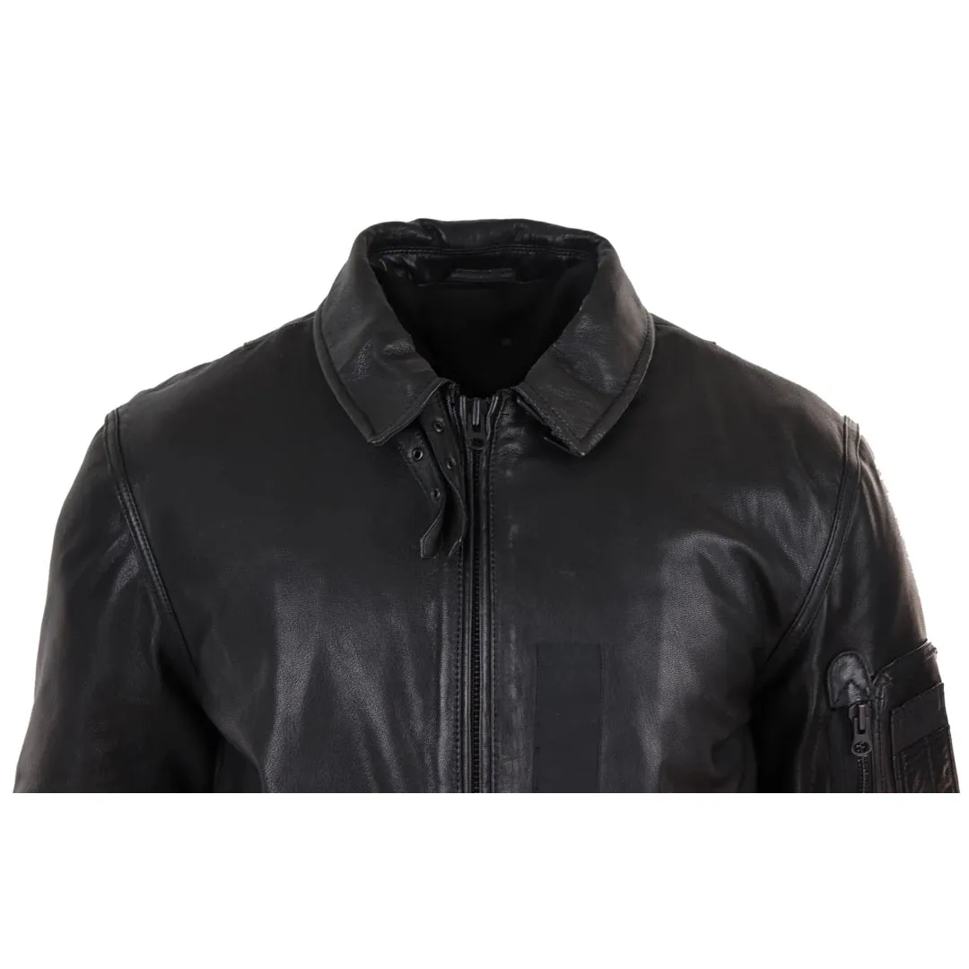 Men's Leather Jacket Washed Bomber Air Force Pilot Fur Collar