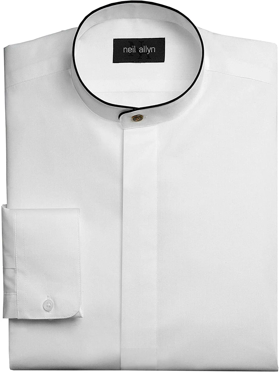 Men's Mandarin Dress Shirt with Fly Placket & Black Trim