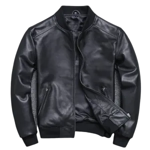 Mens Stylo Genuine Lambskin Leather Bomber Jacket