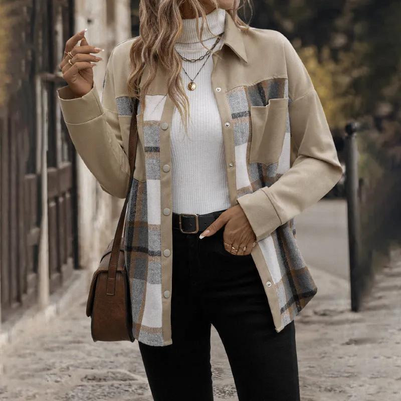 METAVERSMALL 2025 fashion lapel plaid long-sleeved jacket autumn and winter women's clothing single-breasted versatile casual coat women