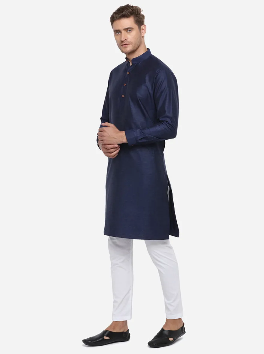 Navy Blue Self Design Regular Fit Modi Kurta | JadeBlue