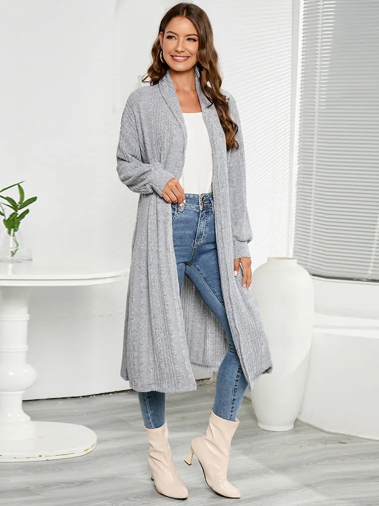 No Matter the Season Grey Ribbed Knit Cardigan Sweater