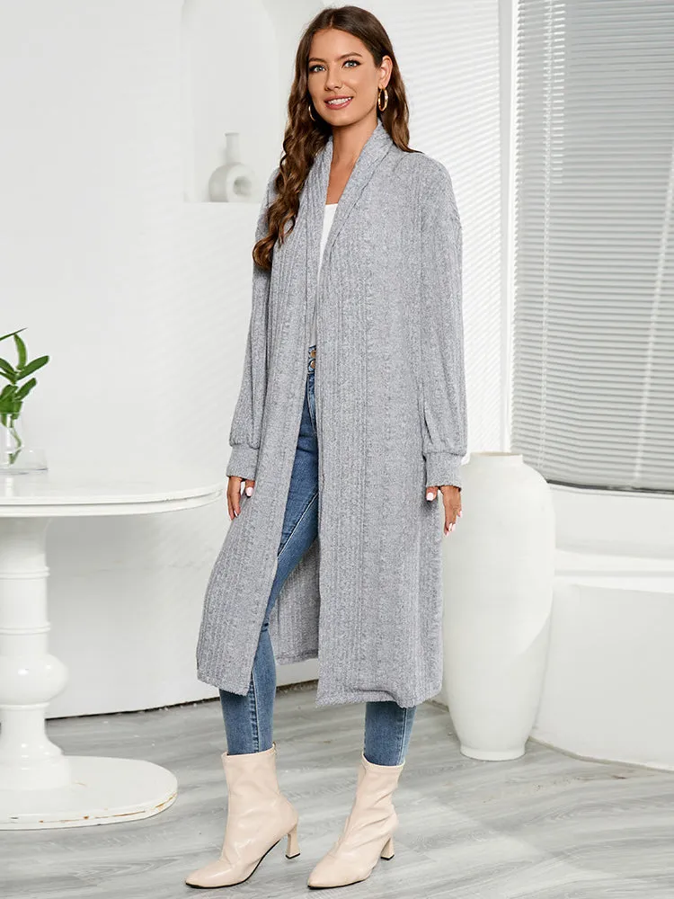 No Matter the Season Grey Ribbed Knit Cardigan Sweater