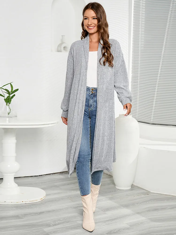 No Matter the Season Grey Ribbed Knit Cardigan Sweater