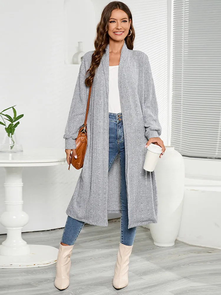 No Matter the Season Grey Ribbed Knit Cardigan Sweater