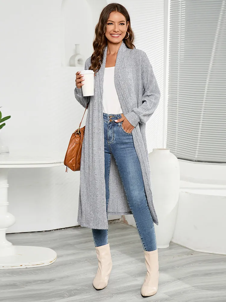 No Matter the Season Grey Ribbed Knit Cardigan Sweater