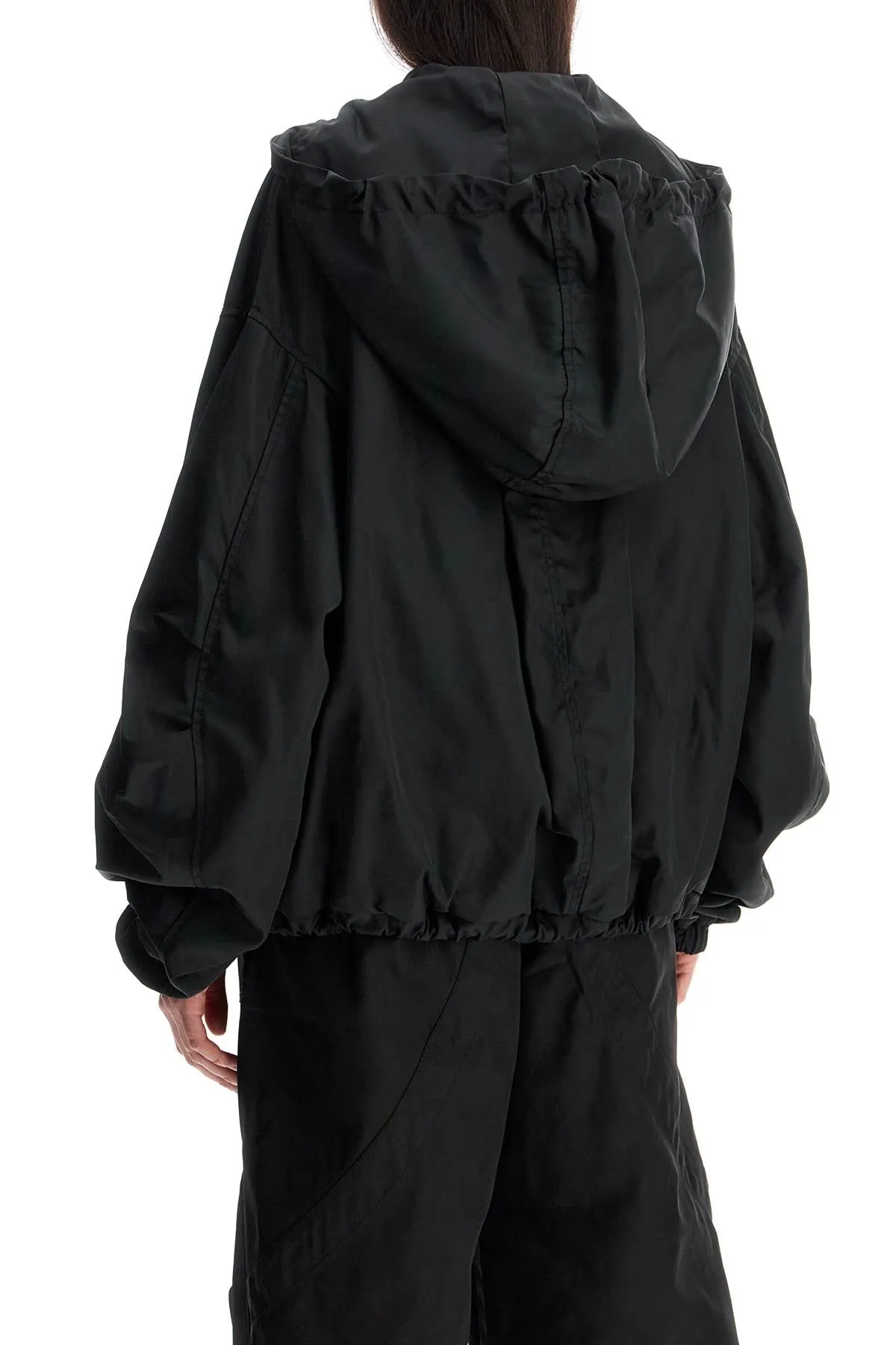 Oversized Black Hooded Bomber Jacket In Polyester