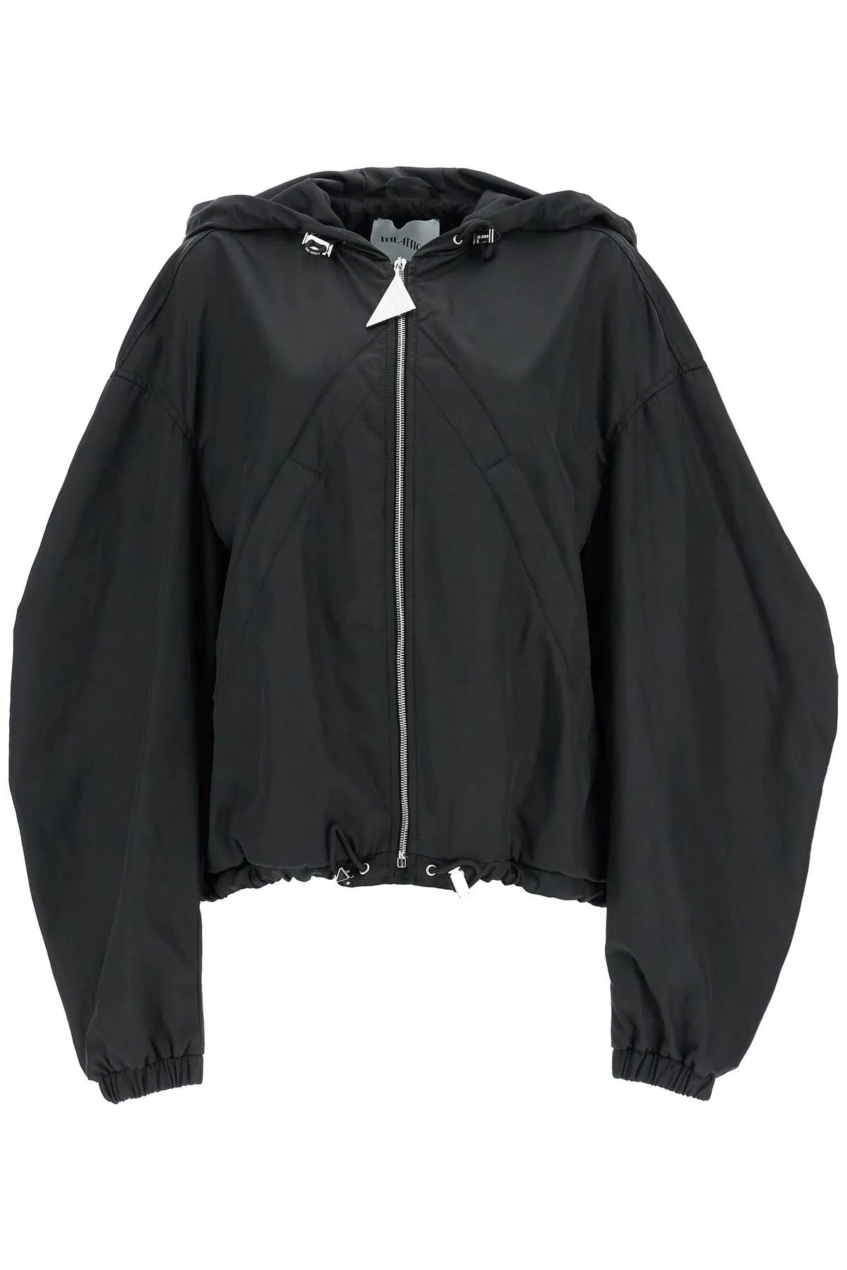 Oversized Black Hooded Bomber Jacket In Polyester