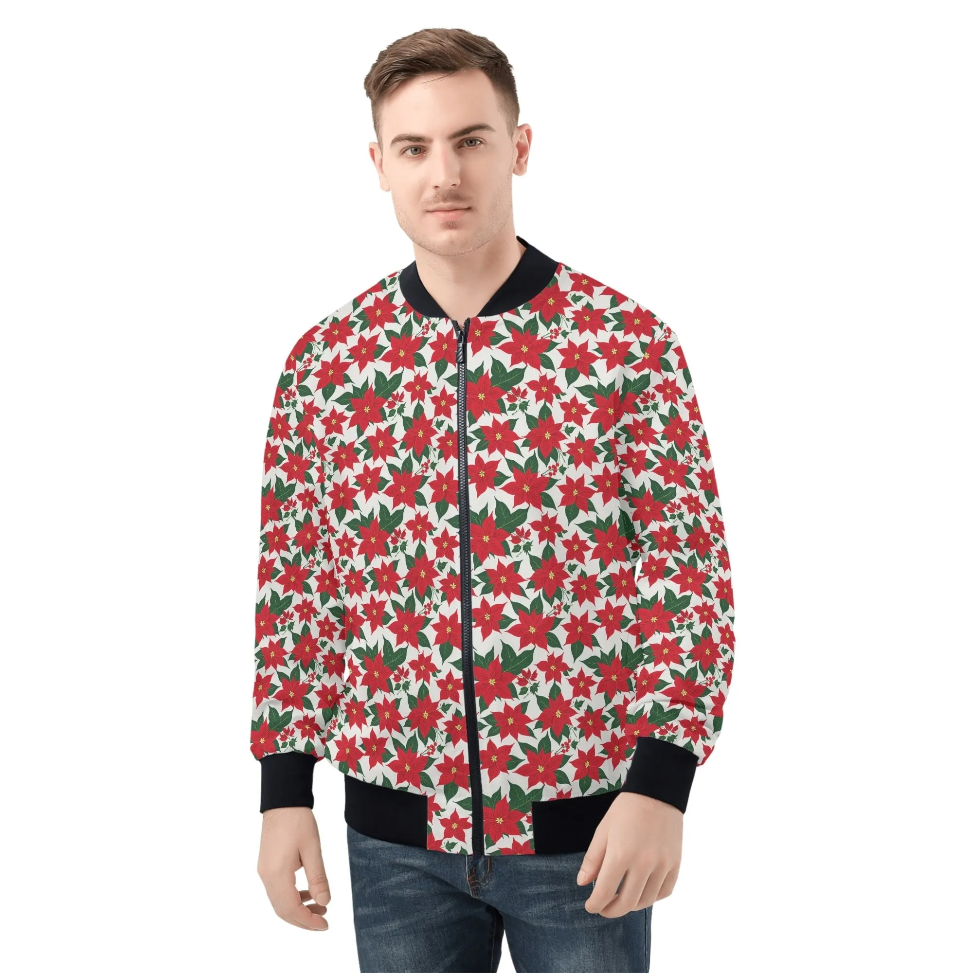 Poinsettia Floral Unisex Zip Up Track Jacket