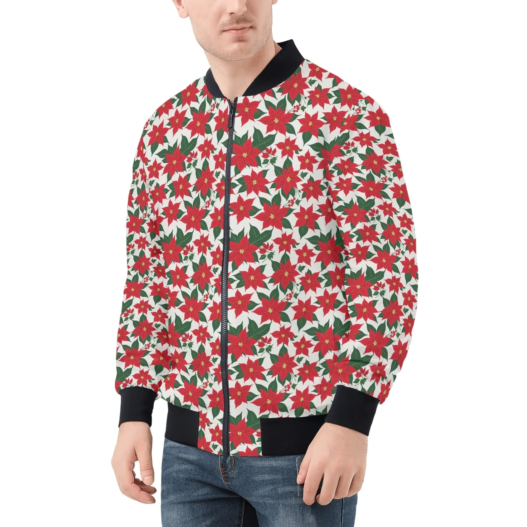 Poinsettia Floral Unisex Zip Up Track Jacket