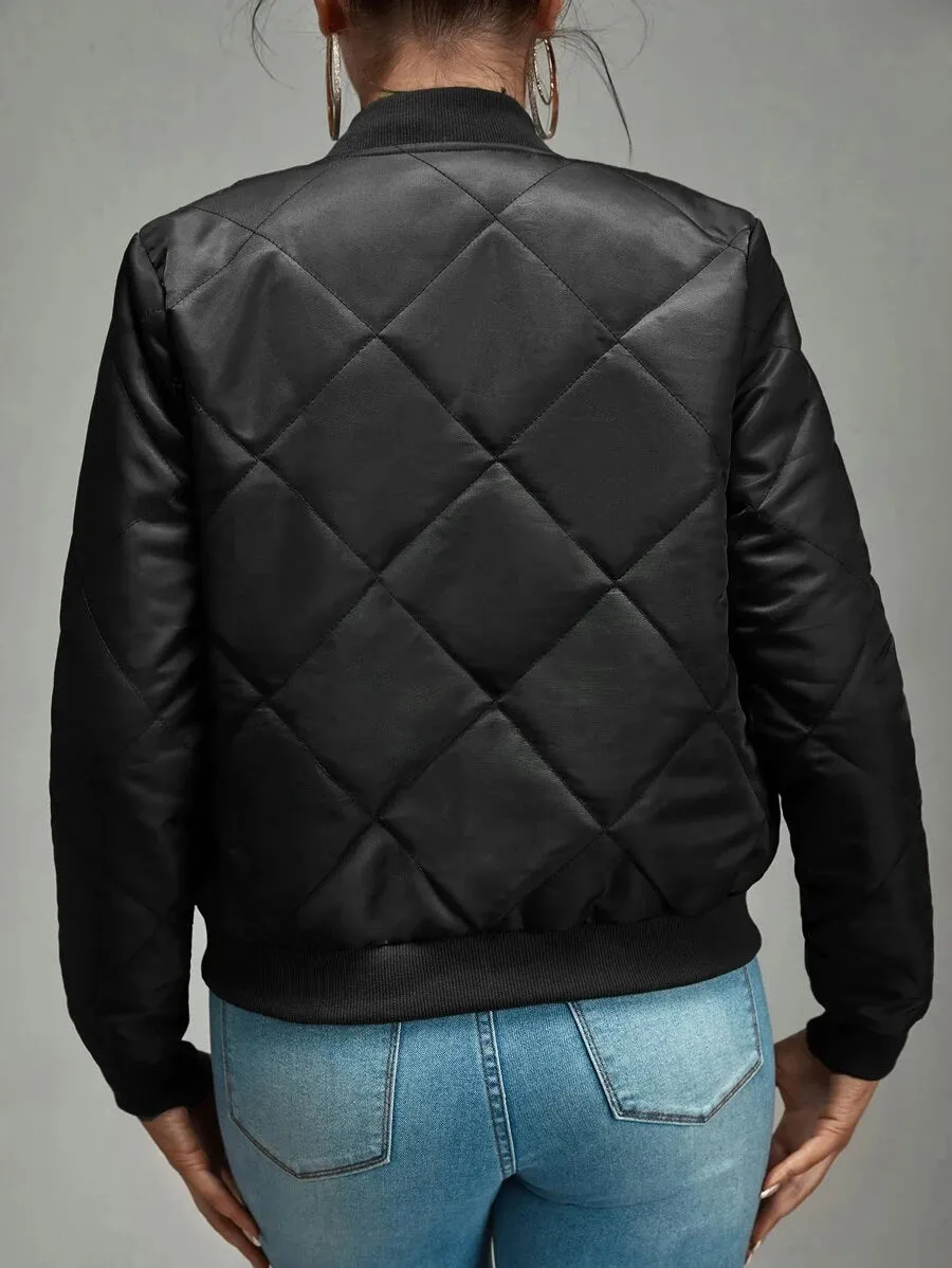 Quilted Zip Up Bomber Jacket