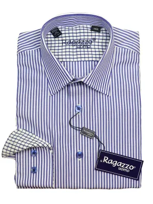 Ragazzo 20610 100% Cotton Boy's Dress Shirt - Stripe - Royal Blue And White